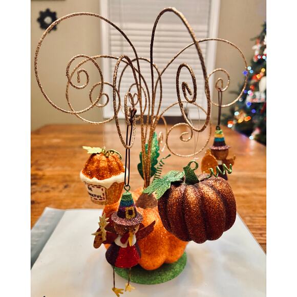 Pier One Glitter Pumpkin Ornament Tree Fall Thanksgiving Centerpiece 12”T - Picture 8 of 8